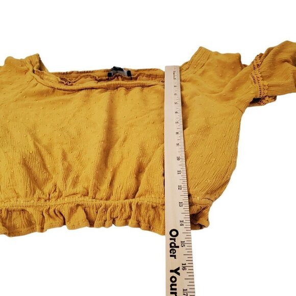 Lulus Blouse Small Off The Shoulder‎ Mustard Yellow Sunny Story Bell Sleeve Top - Picture 10 of 11